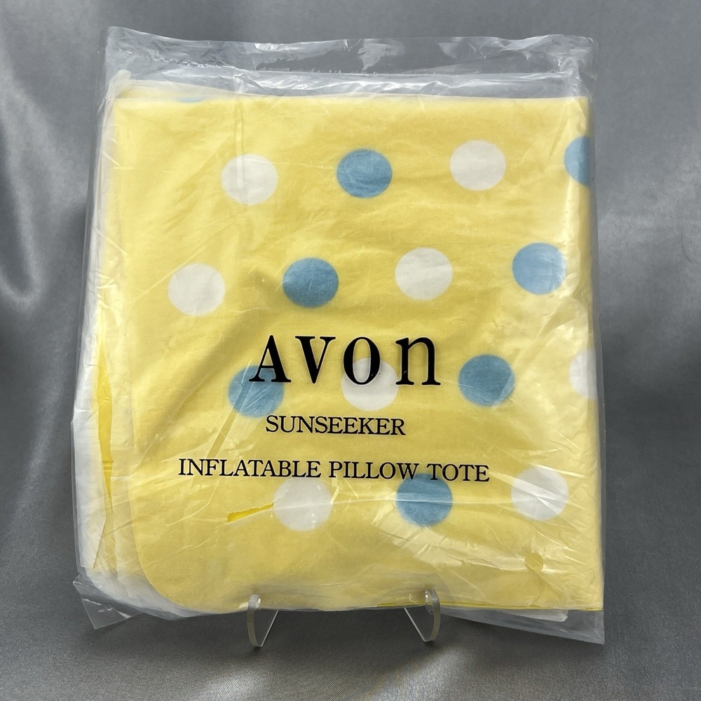 Vintage 1993‎ Avon Sunseeker Inflatable Pillow Tote Yellow Polka Dots NOS Sealed